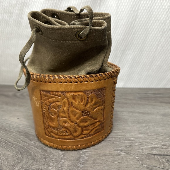 Leather Hand Tooled Leather Pouch Bag RM Monogram Drawstring Pouch Small Purse - Picture 5 of 9